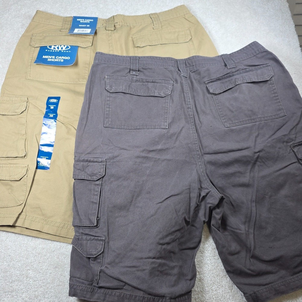 Rugged Wear Cargo Shorts Men 38 Khaki Grey Bundle Cotton Relaxed Fit Utility